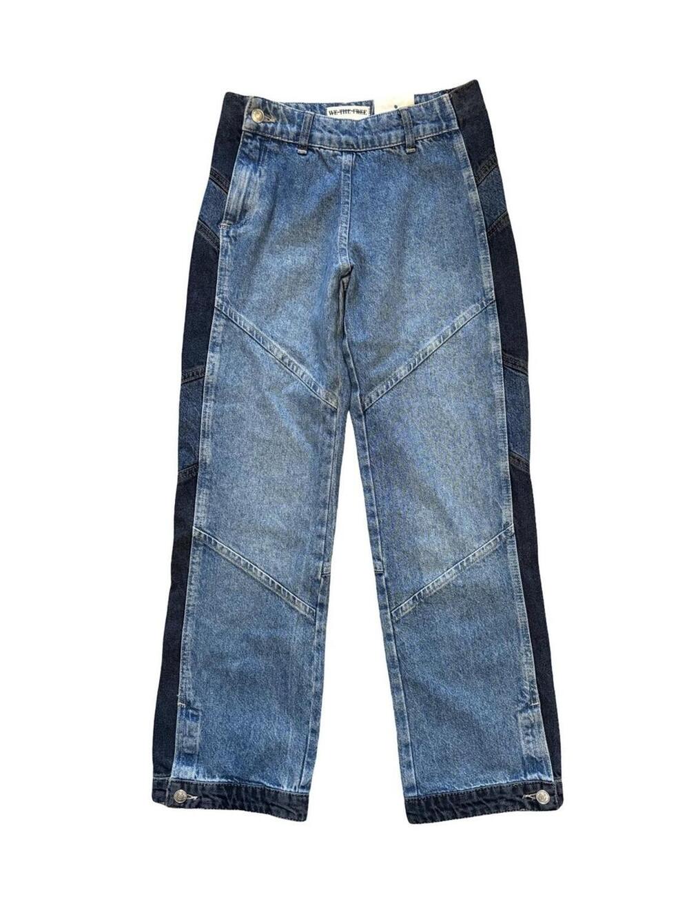Free People We The Free Moonlit Moto Slim Bootcut Jeans Blue Denim Size 25 NEW